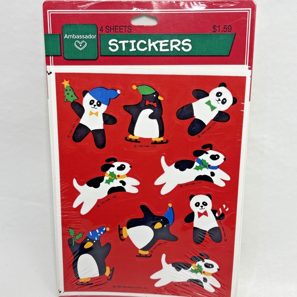 80s Vintage Hallmark Ambassador Stickers Animals Jungle Christmas 8 Sheets NOS - Picture 2 of 6